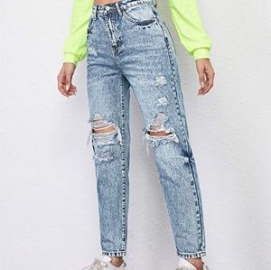 Women's High Waist Ripped Boyfriends Jeans